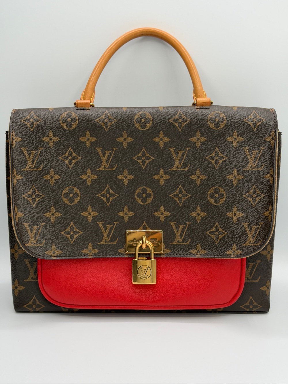 Authentic Louis Vuitton Marignan Monogram Canvas Coquelicot Red Leather Bag